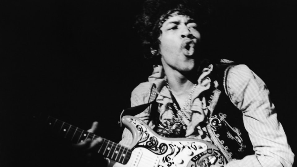 Foto von Jimi Hendrix am Monterey Pop Festival 1967