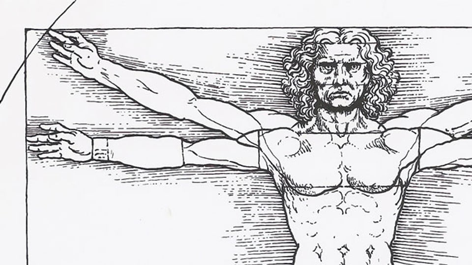 Der vitruvianische Mensch nach Leonardo da Vinci, um 1490.