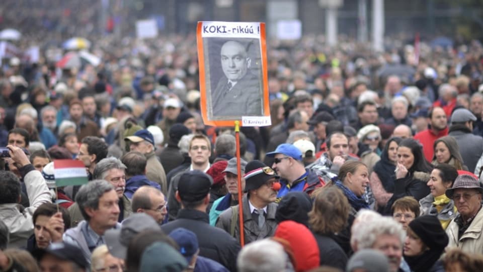 Porteste in Budapest gegen die Regierung Viktor Orbans.