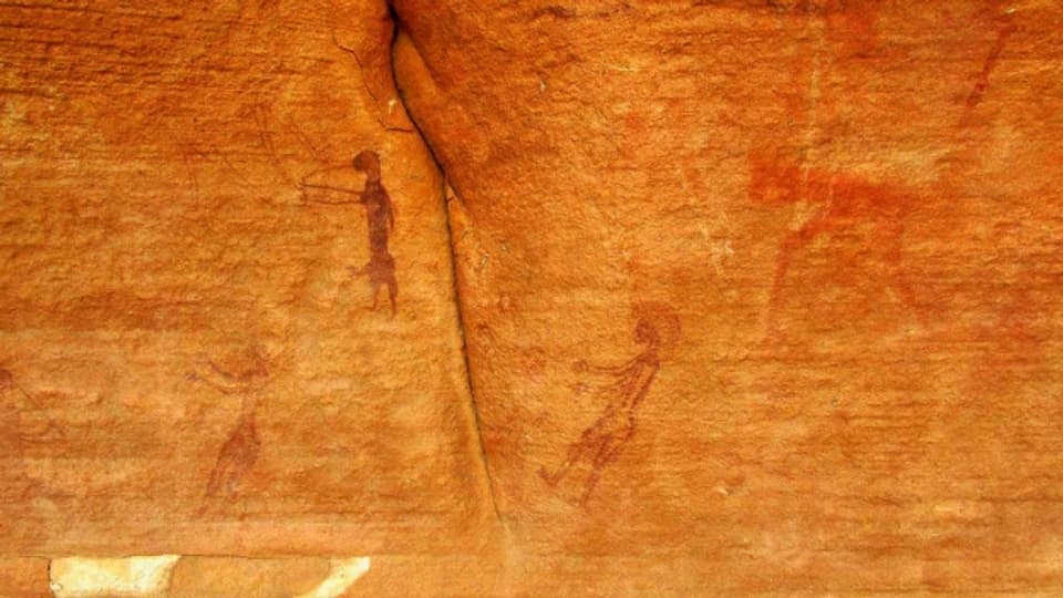 Prähistorische Felsbilder in Erkeyez, Westsahara.