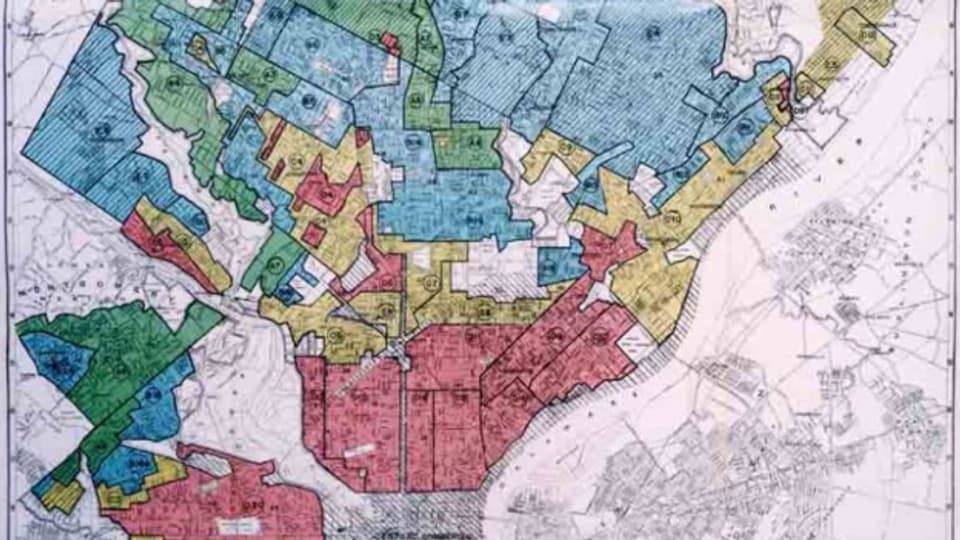 "redlining" in Philadelphia 1937: Wohngebiete ethnischer Minderheiten wurden rot eingefärbt und ausgegrenzt