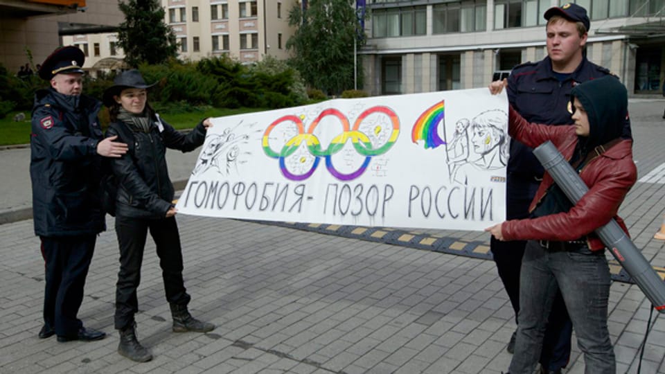 Protest vor den Büros der Olympischen Winterspiele in Sotschi.