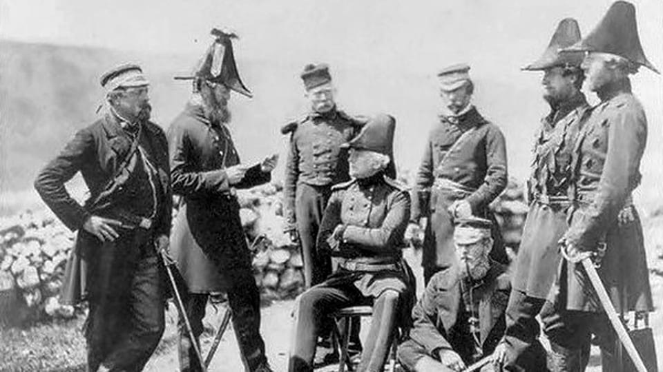 General Brown und sein Stab während des Krimkrieges, Fotografie von Roger Fenton, 1855.