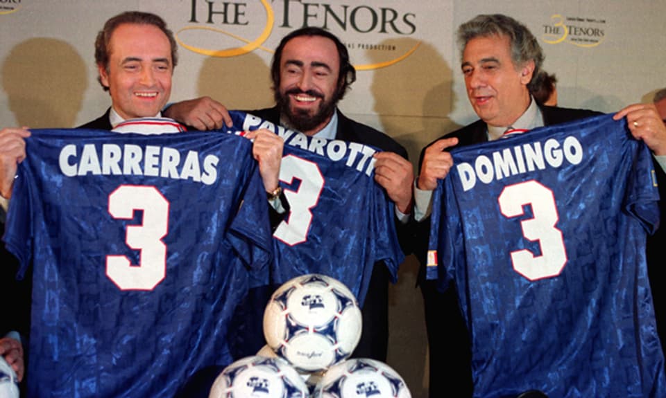 Drei fussballbegeiterte Tenöre: José Carreras, Luciano Pavarotti und Plácido Domingo.