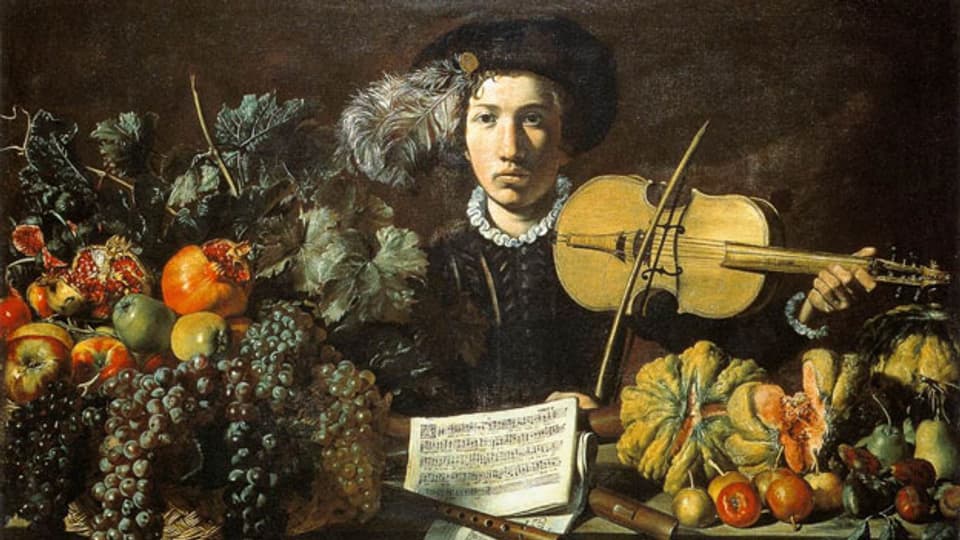 Der Violinist im Bild spielt ein Madrigal von Cipriano de Rore, Komponist der der modernen Alten .