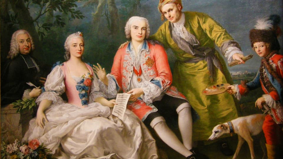 Sie waren Männer mit Frauenstimmen und in Frauenkleidern: Farinelli mit seinen Freunden. Gemälde um 1750.