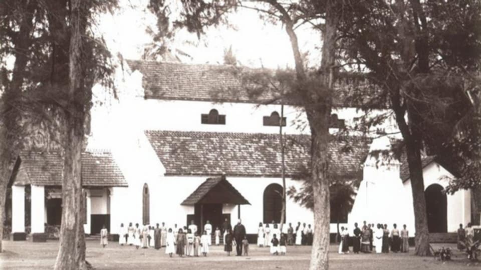 Eine Basler Missionskirche in Kozhikode, Kerala, 1908.