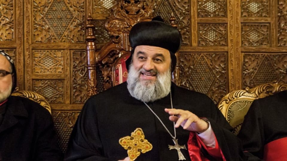 Seine Heiligkeit Ignatius Aphrem II. Karim (Mitte), Patriarcharvikar von Antiochen und dem ganzen Osten der Syrischen Orthodoxen Kirche zu Besuch im Kloster in Arth 2014.