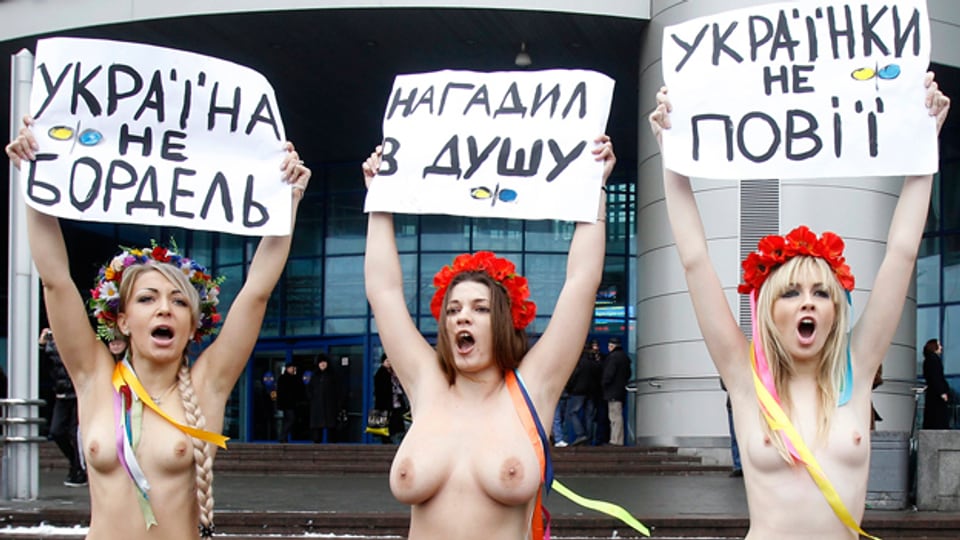 Aktivistinnen der Frauenrechtsorganisation «Femen» protestieren gegen den Ukrainischen Präsidenten Viktor Yanukovych, 2011.