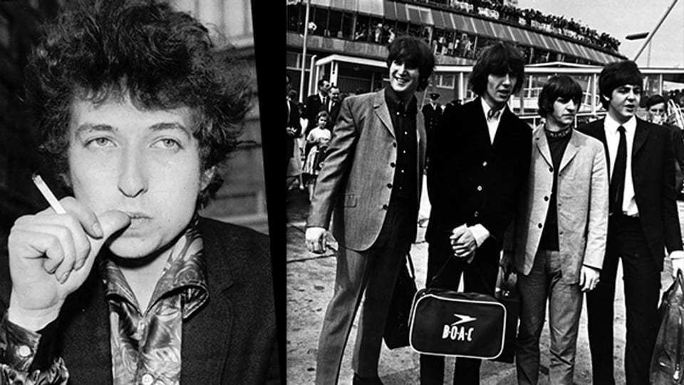 Heute Legenden, damals noch jung: Bob Dylan und die Beatles im Jahr 1965.