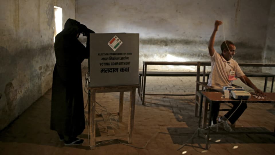Ein Wahllokal im indischen Bundesstaat Uttar Pradesh während den Parlamentswahlen 2019.