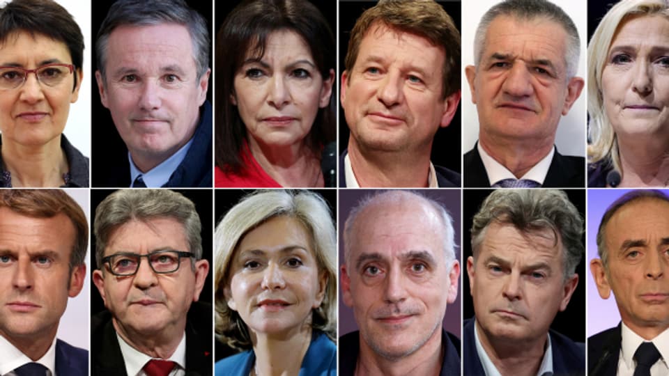 Die 12 Kandidatinnen und Kandidaten für das französische Präsidentschaftsamt.