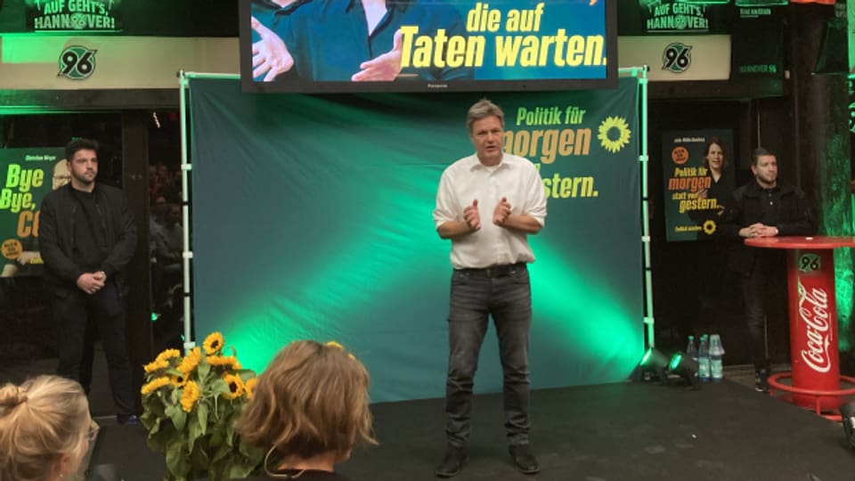 Vizekanzler Robert Habeck spricht an einer Wahlkampfveranstaltung der Grünen in Niedersachsen.