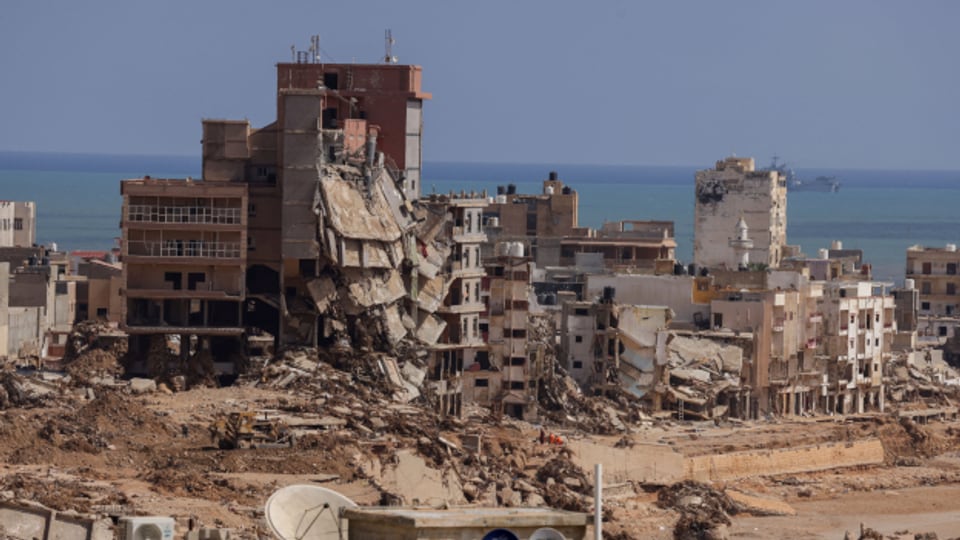 Die Flut zerstörte viele Gebäude in der Stadt Derna in Libyen.