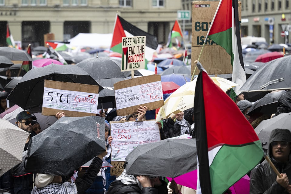 «Stoppt den Genozid»: Plakate an der Palästina-Demonstration vom Samstag in Bern.
