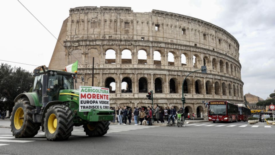 Am Freitag fuhren einige Traktoren vor dem Römer Kolosseum vor.