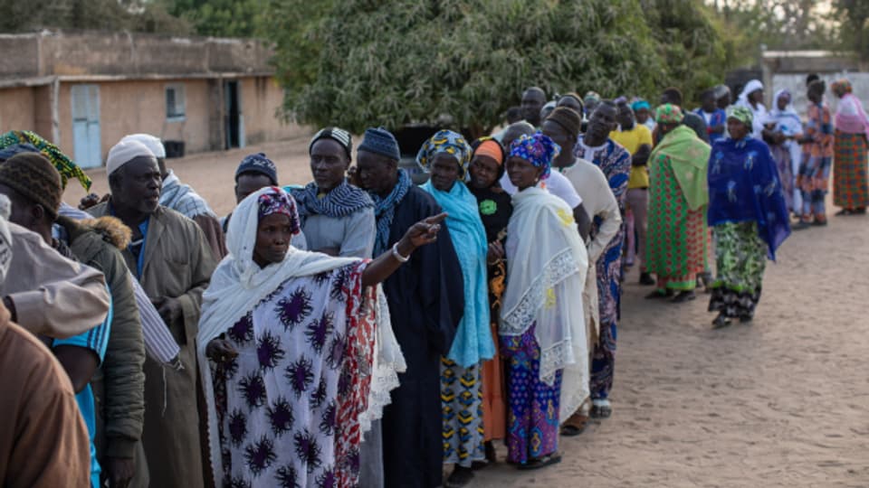 Lange Schlangen vor den Wahllokalen bei der Präsidentenwahl vom Sonntag in Senegal.