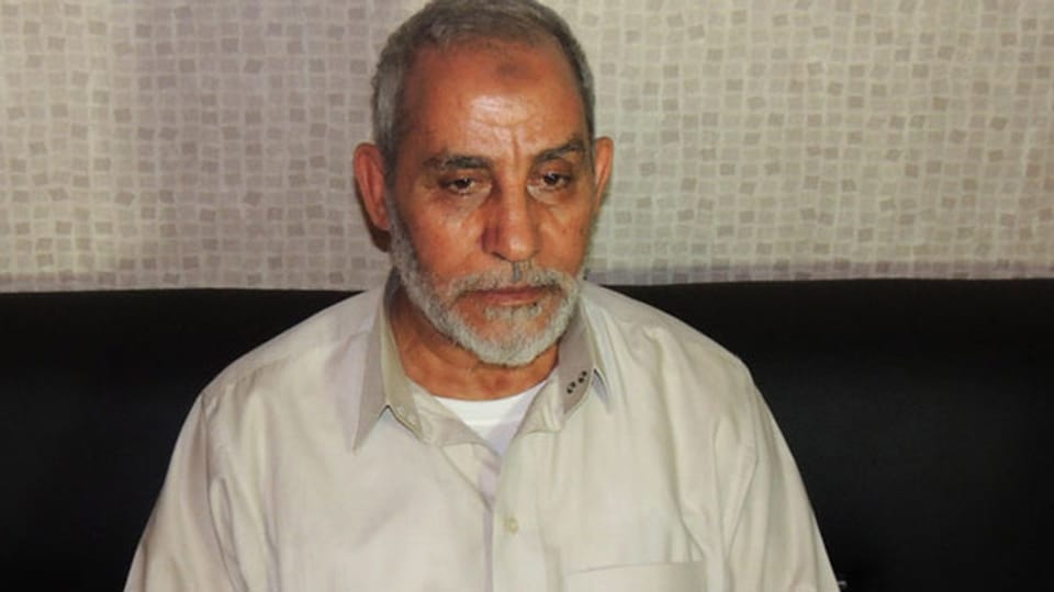 Mohammed Badie, der oberste Führer der Muslimbruderschaft, nachdem er am 20. August 2013 von ägyptischen Sicherheitskräften in Kairo inhaftiert, wurde.