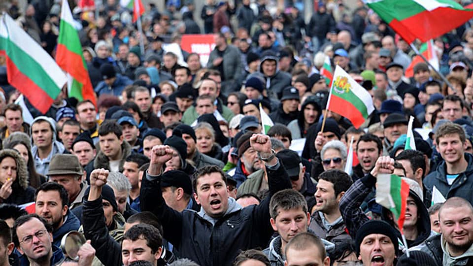 Volksproteste in der bulgarischen Hauptstadt Sofia, am 24. Februar 2013.