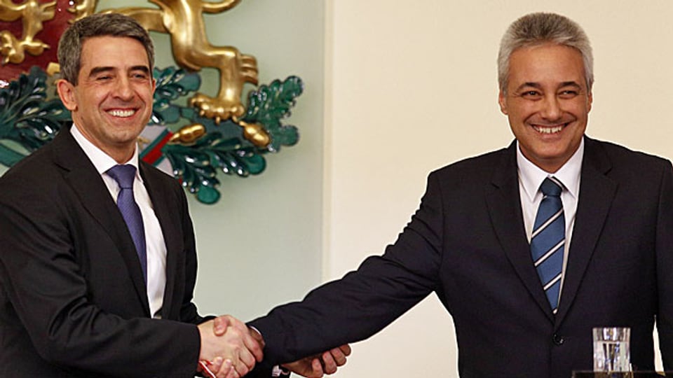 Bulgariens Staatspräsident Plevneliev und der neue -interimistische - Premier Raikov.