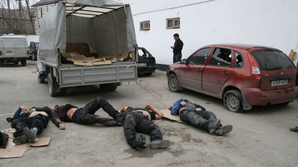 Leichen von vier mutmasslichen Extremisten, die von der Polizei getötet wurden. Dagestan gilt als die wichtigste Basis für militante Islamisten.