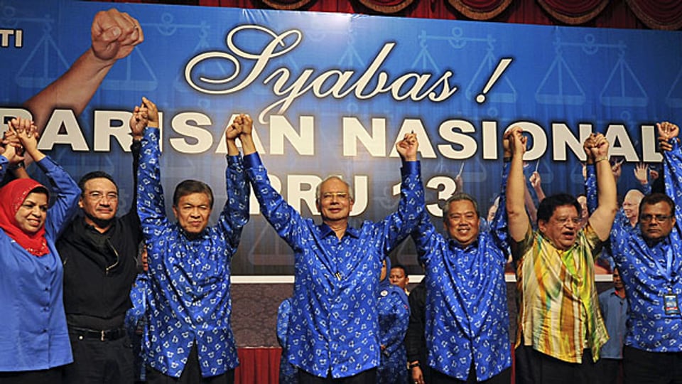 Das regierende Parteien-Bündnis feiert den Wahlsieg in Kuala Lumpur.
