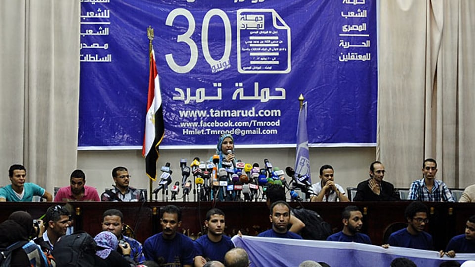 Eine Medienkonferenz der Tamarud-Bewegung, am 29. Mai 2013 in Kairo.