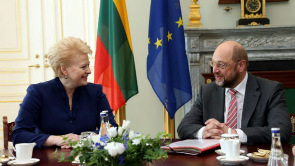 Die Litauische Präsidentin Dalia Grybauskaite bei Gesprächen mit Martin Schulz, Präsident des Europäischen Parlaments.