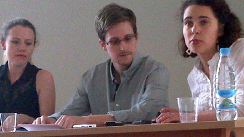 Edward Snowden an einer Medienkonferenz auf dem Moskauer Flughafen, am 12. Juli 2013.