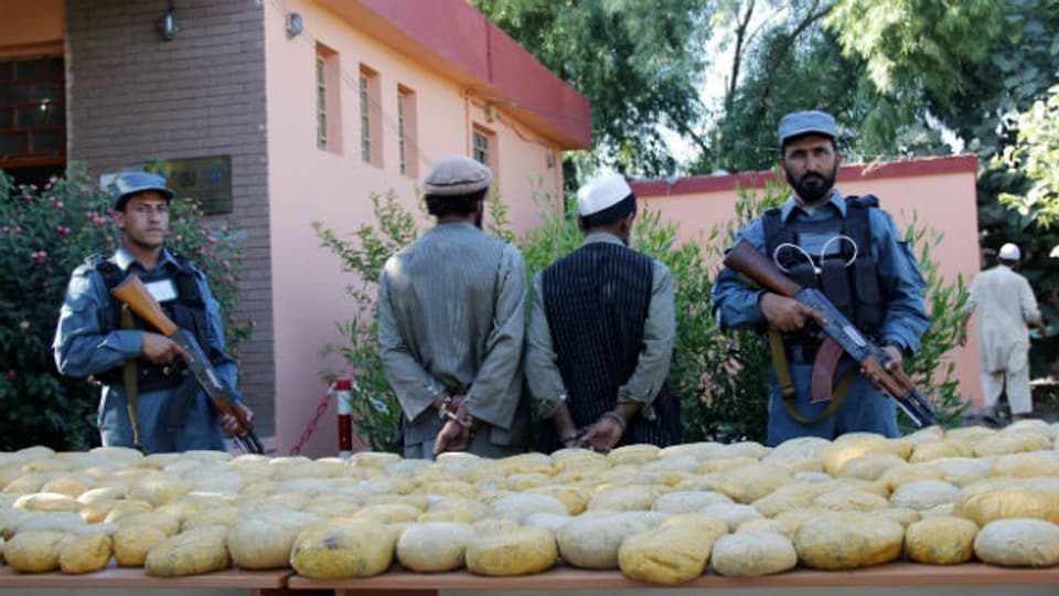 Die afghanische Polizei präsentiert 260 Kilo beschlagnahmtes Opium in Jalalabad am 29. Mai 2013