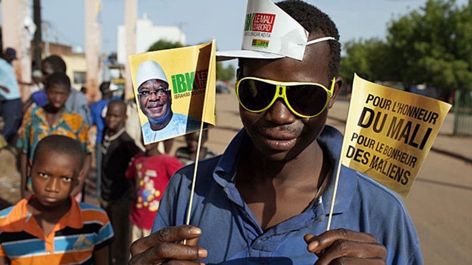 Ein Mann macht Wahlkampf für den malischen Präsidentschaftskandidaten Ibrahim Boubacar Keita, am 13. Juli in Kayes, Mali.