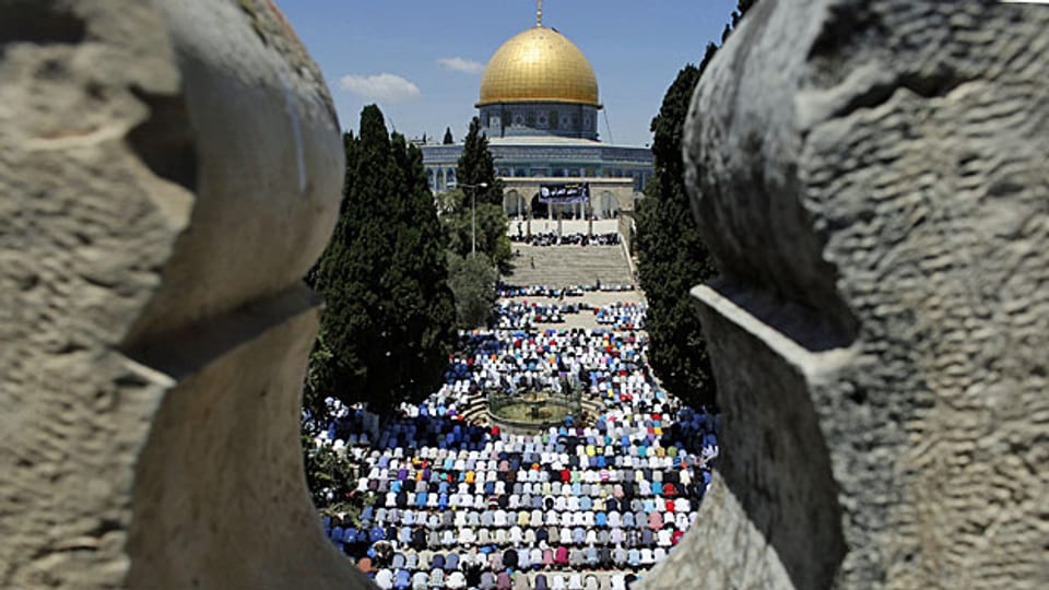 Blick auf den Felsendom auf dem Tempelberg von Jerusalem;  der Ort gilt sowohl Moslems wie auch Juden als Heiligtum.
