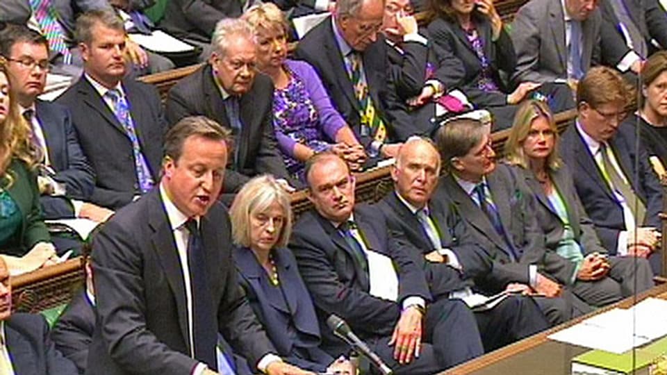 Der britische Premier Cameron vor dem Unterhaus - während der Debatte um einen möglichen Militärschlag gegen Syrien.