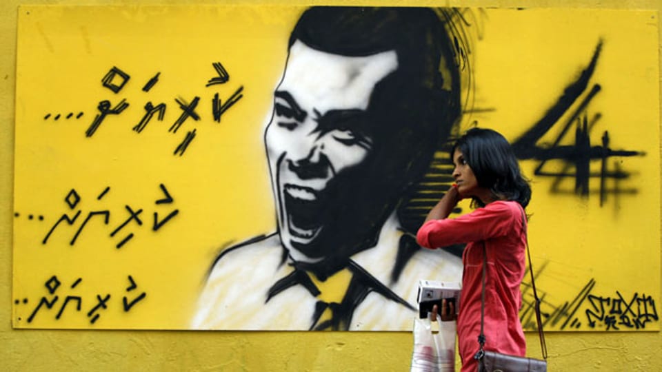 ein Wahlkampf-Graffiti auf den Malediven