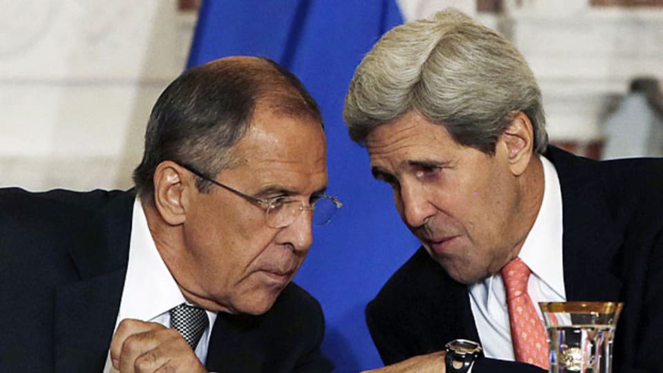 Der russische Aussenminister Sergej Lawrow und US-Aussenminister John Kerry. Sie haben bereits am 9. August in Washington über Syrien gesprochen; das damalige Treffen endete erfolglos.