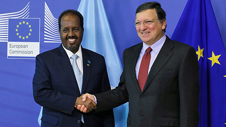 Der somalische Präsident Hassan Sheikh Mohammud und EU-Kommissionspräsident José Manuel Barroso am 16. September in Brüssel.