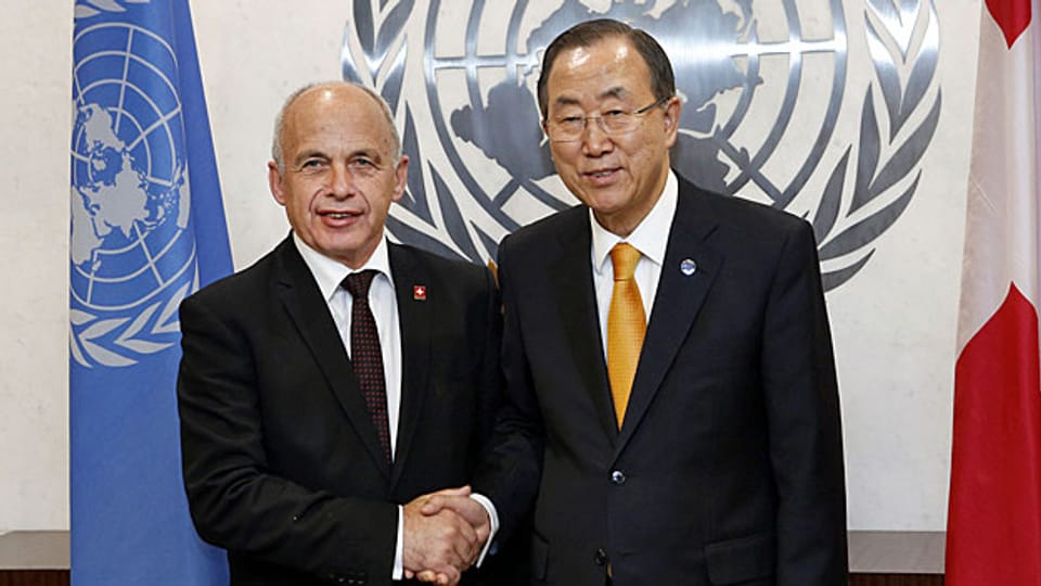 Bundespräsident Ueli Maurer und Uno-Generalsekretär Ban Ki-moon am 24. September in New York.