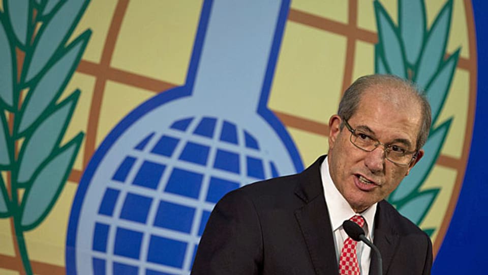 Ahmet Uzumcu, Generaldirektor der Organisation für das Verbot von Chemiewaffen OPCW, an einer Medienkonferenz am 9. Oktober in den Haag.