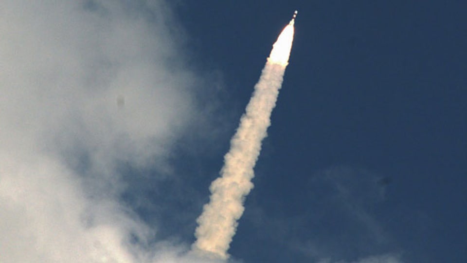 Das Raumschiff Mars Orbiter Mission (MOM) am Satish Dhawan Space Center Sriharikota in Andhra Pradesh, Indien, am 5. November 2013.