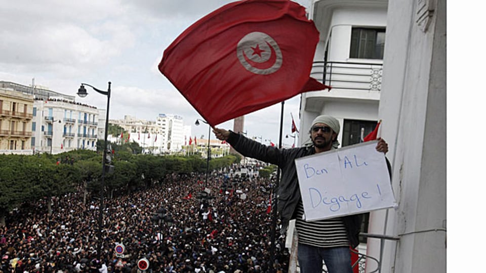 Demonstration gegen den tunesischen Präsidenten Ben Ali in Tunis, am 14. Januar 2011.