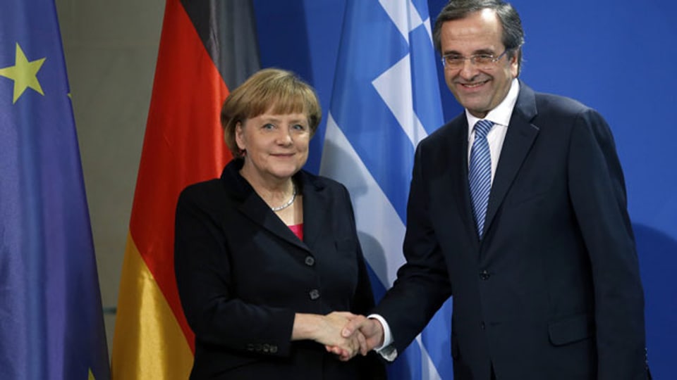 Demonstrierte Einigkeit. Die deutsche Bundeskanzlerin Angela Merkel und der Ministerpräsident von Griechenland, Antonis Samaras, am 22. November 2013 in Berlin.