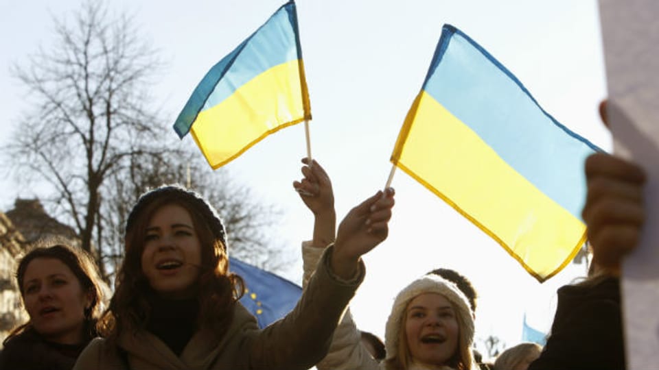 Ukrainische Studentinnen demonstrieren in Kiew für eine Annäherung an die EU.