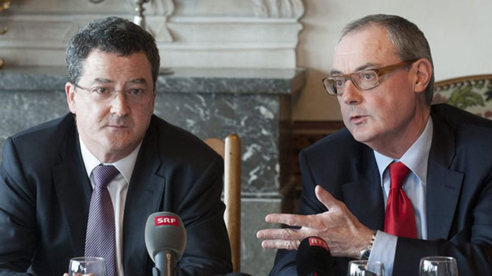 Yves Rossier (links) und David O'Sullivan am EU-Treffen.