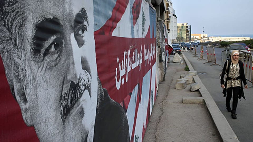Ein Wandportrait des 2005 ermordeten libanesischen Premiers Rafik Hariri, Beirut am 15. Januar.