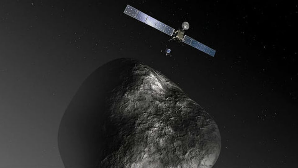 Rosetta und der Komet Tschuri (Visualisierung).