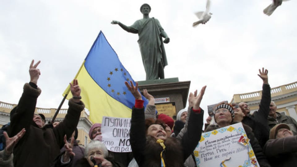 Nicht alle auf der Krim sind für einen Anschluss an Russland: Pro-europäische Demonstranten in Odessa.