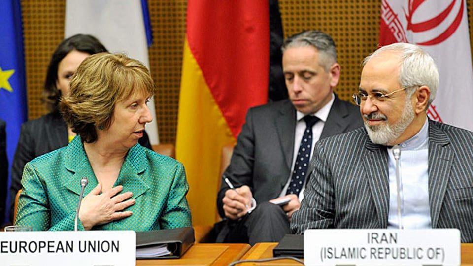 Die EU-Aussenbauftragte Cathherine Ashton und der iranische Aussenminister Javad Zarif in Wien.