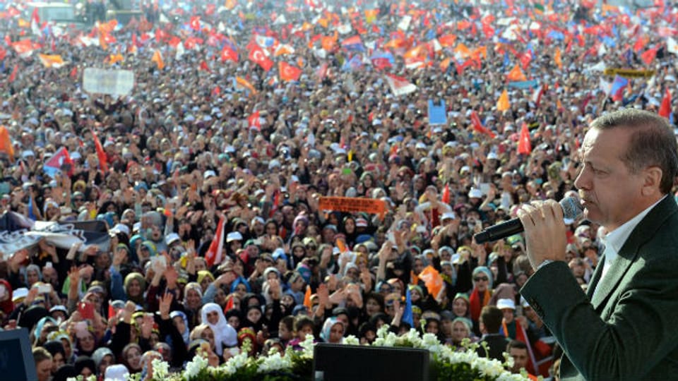 Premier Erdogan spricht vor Parteianhängern am 23. März 2014.