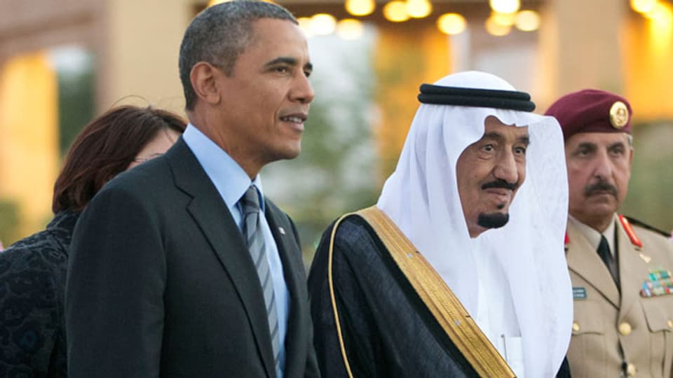 US-Präsident Barack Obama bei seinem Treffen mit dem saudischen König Abdullah in  Saudi-Arabien am 28. März 2014.
