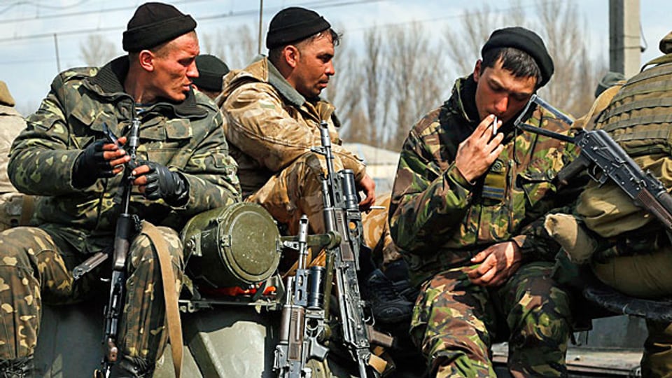 Soldaten der ukrainischen Armee in der Nähe der ukrainischen Stadt Kramatorsk.